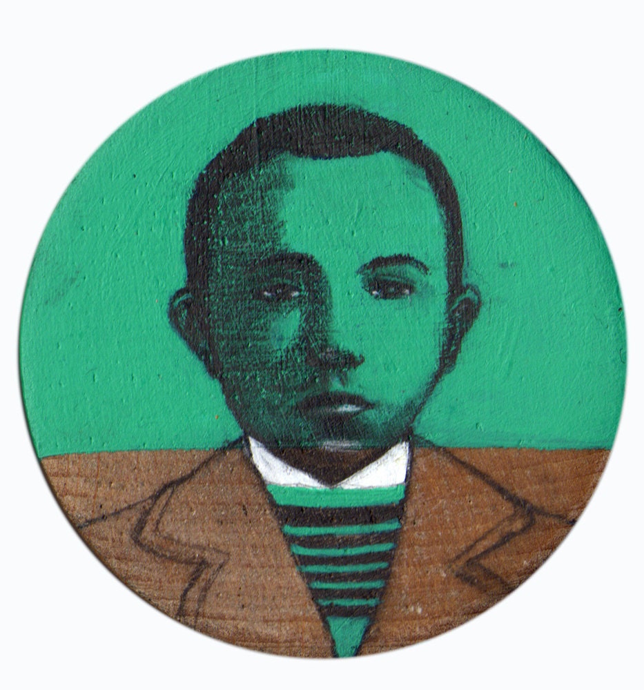 Listening Leonard. acrylic and pencil on wood. 5 cm