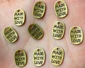 Made With Love Charms Antique Bronzed (10pcs) (8mm x 11mm) Metal Finding Pendant Bracelet Earrings Zipper Pulls Bookmarks Key Chains CHM007
