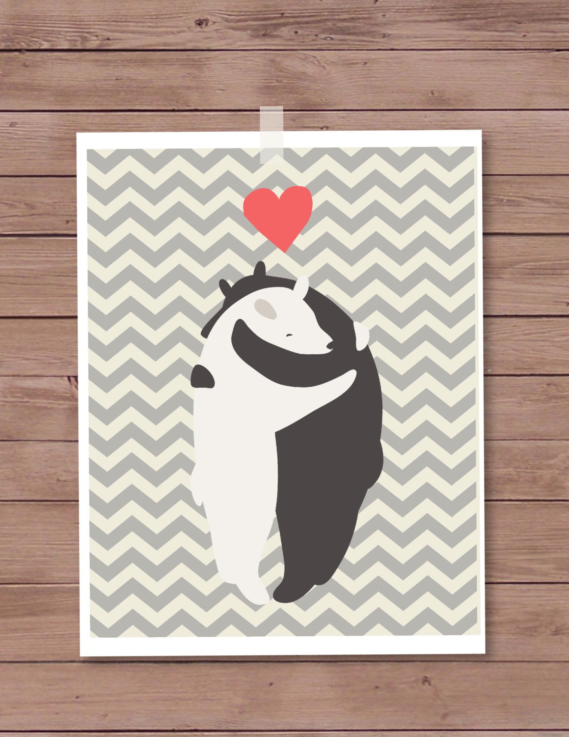 8 X 10 Art print features 2 hugging bears and chevron print