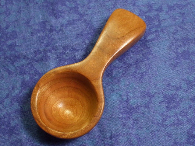 Hand carved coffee scoop in cherry wood