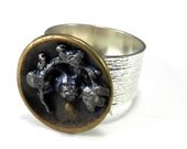 Vintage Bohemian Ring, Antique Button Ring, Victorian Jewelry, Aqua Blossom, Vintage Button Jewelry, Silver Plated Ring