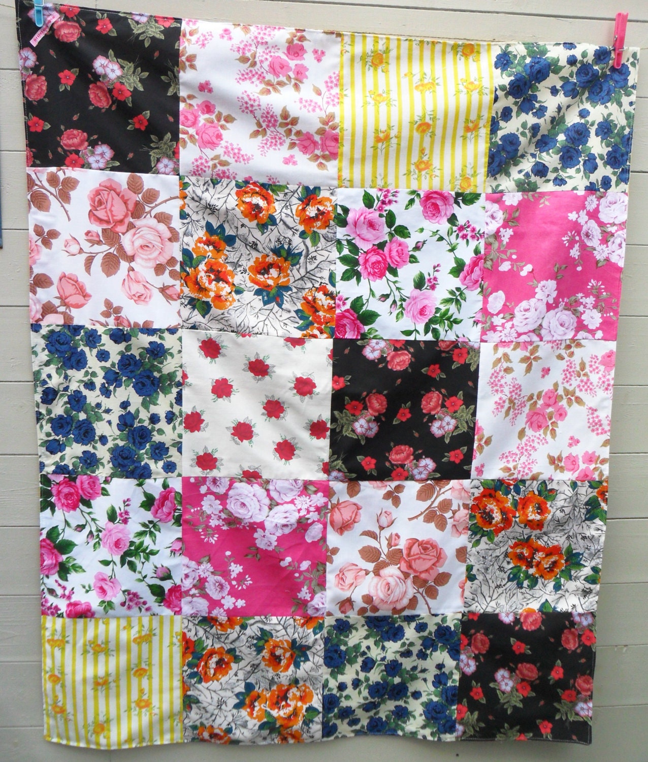 NEW Vintage Sheet Patchwork Blanket - Throw in Summer Bright Florals