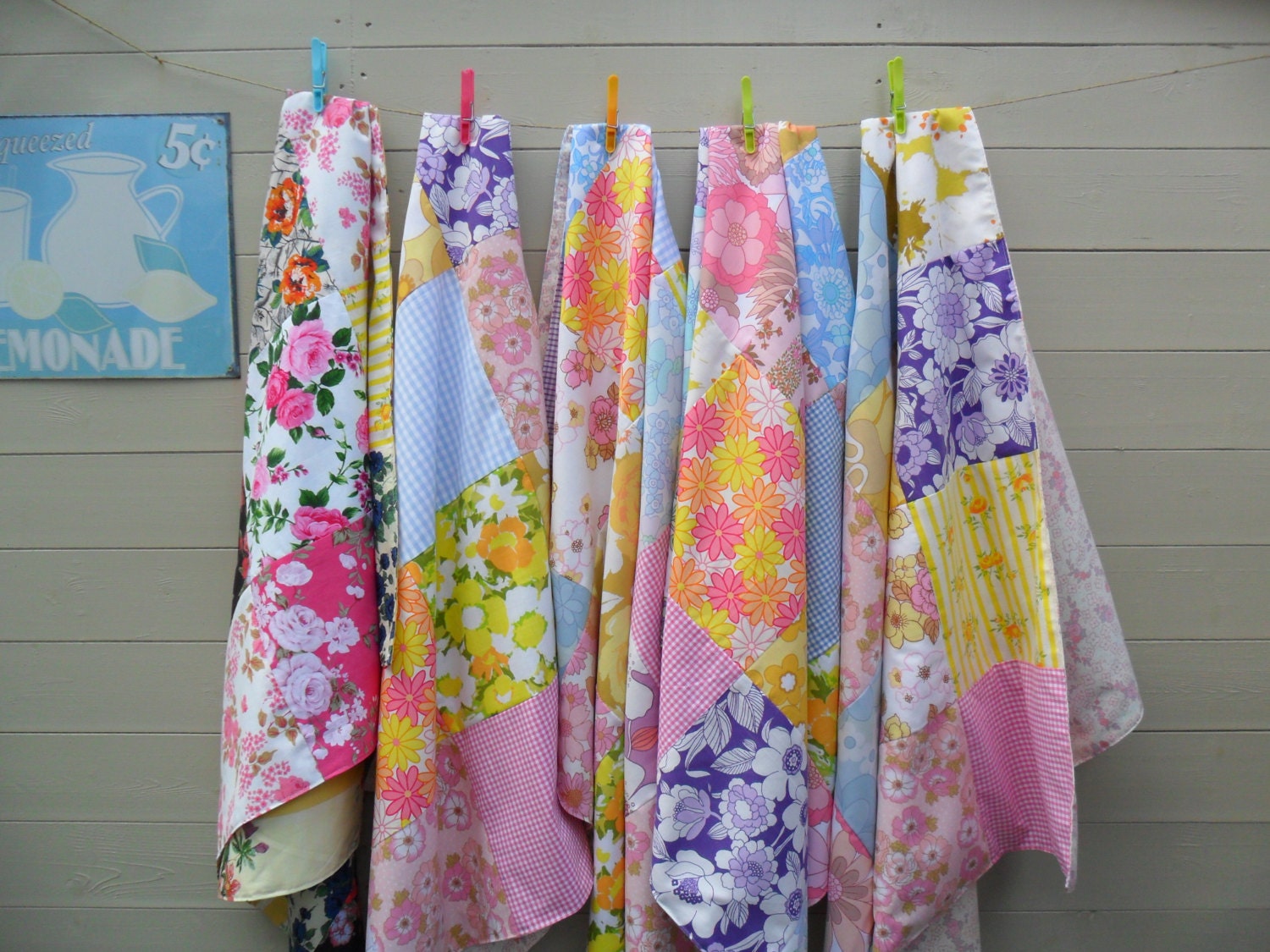 NEW Vintage Sheet Patchwork Blanket - Throw in Summer Bright Florals