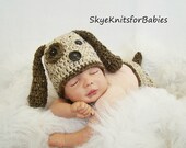 Crocheted Newborn Baby Puppy Hat & Diaper Cover Set, Photography Prop