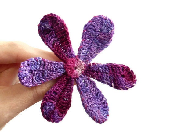 Crochet Flower Brooch Pin Purple & Pink