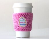 Easter egg cup cozy pink to go coffee cup sleeve - customizable - personalized  - spring