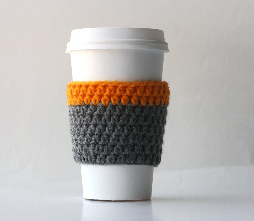 Neon orange grey  cup cozy  to go coffee cup sleeve - customizable - personalized  - spring - color block unisex charcoal gray