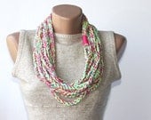 Crochet summer scarf - multicolor vegan scarf - neon pink yellow mint green infinity scarfs - crochet necklace - violasboutique