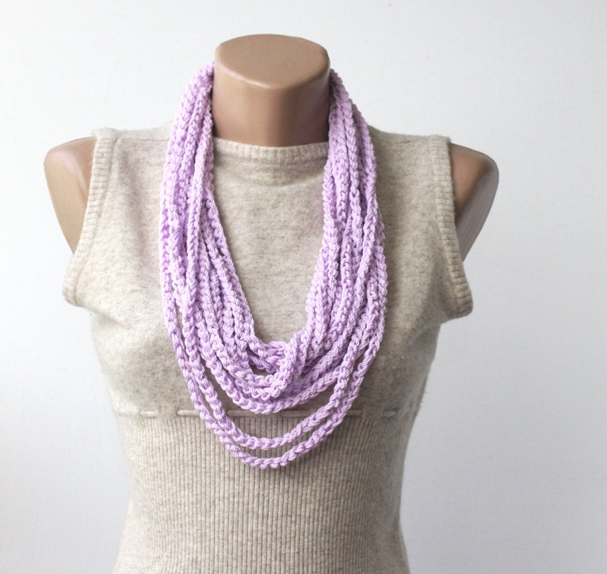Lilac scarf - infinity scarf - skinny vegan scarf - crochet summer scarf - light purple