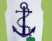 Anchor Navy Blue with Green Heart One Piece Baby,Tank or tshirt by ChiTownBoutique.etsy