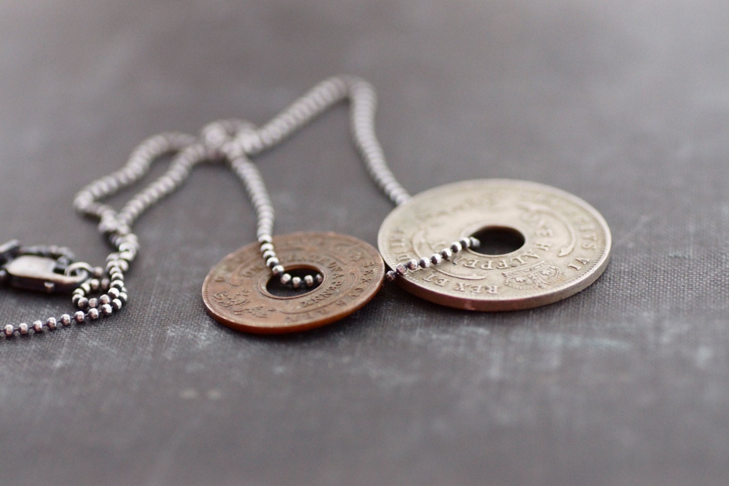 Old Vintage Coins on Sterling Silver Ball Chain