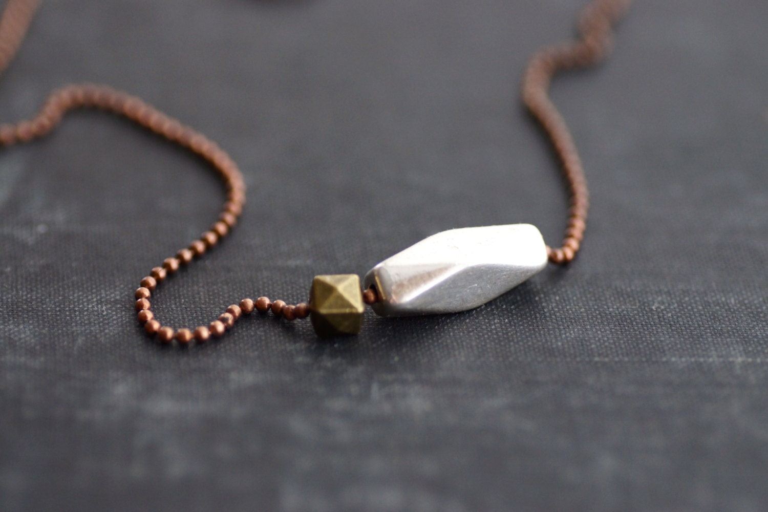 Mixed Metal on Antique Copper Ball Chain Necklace