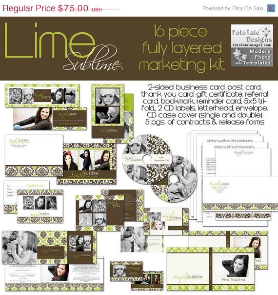 SALE Lime Sublime Marketing COLLECTION- custom branding templates for photographers- 16  marketing products