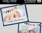 SALE INSTANT DOWNLOAD - Baby Connor Baby/Birth Announcement- custom 5x7 photo template for photographers on Whcc and Pro Digital Photos Spe