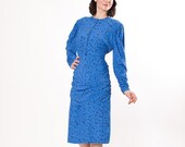 20% OFF - Vintage Nicole Miller Dress - 80s Dress - Primary Blue Ink Drip Dress