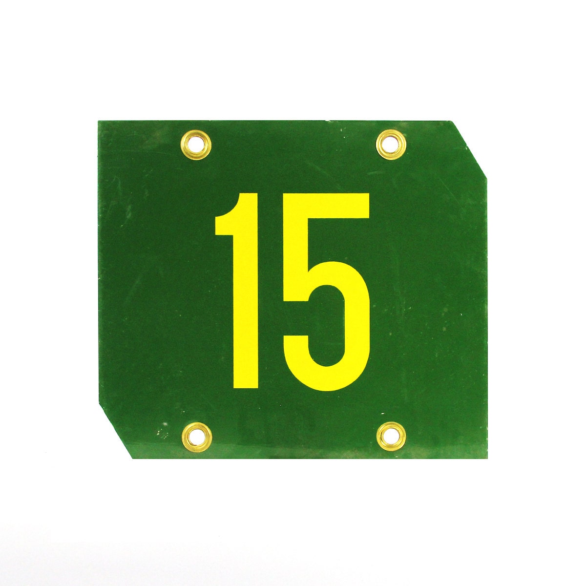 vintage large green and yellow mine sign -- no. 15