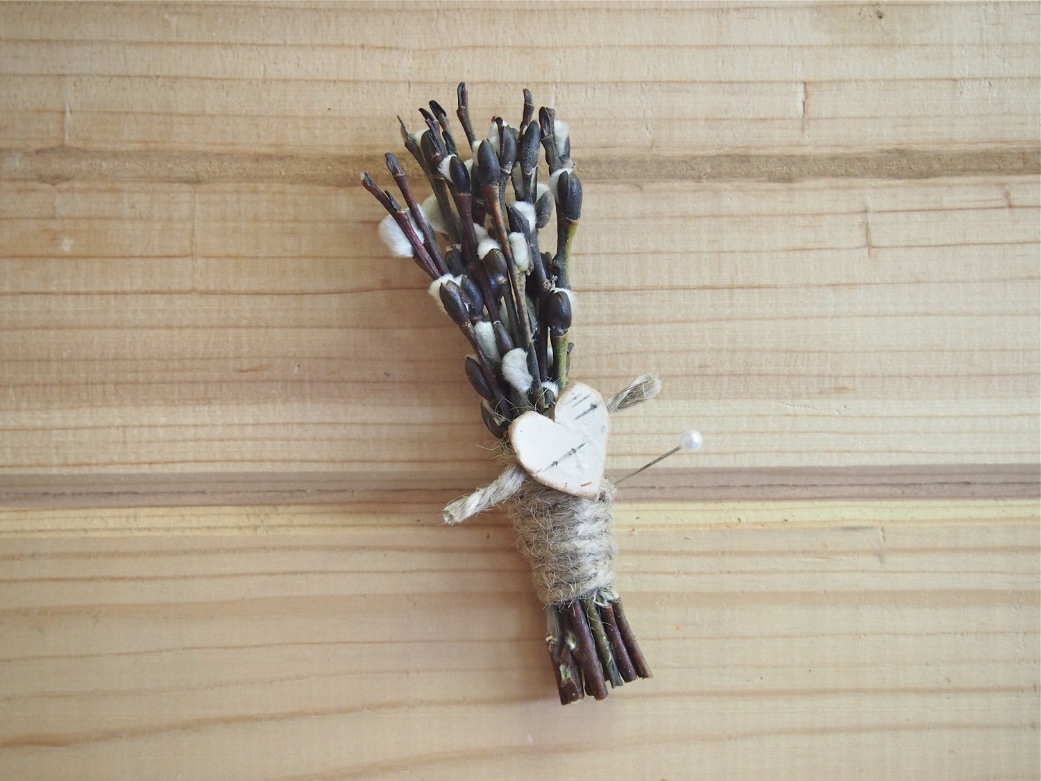 WOODLAND Pussy Willow Boutonniere - Perfect for your Country Rustic Wedding