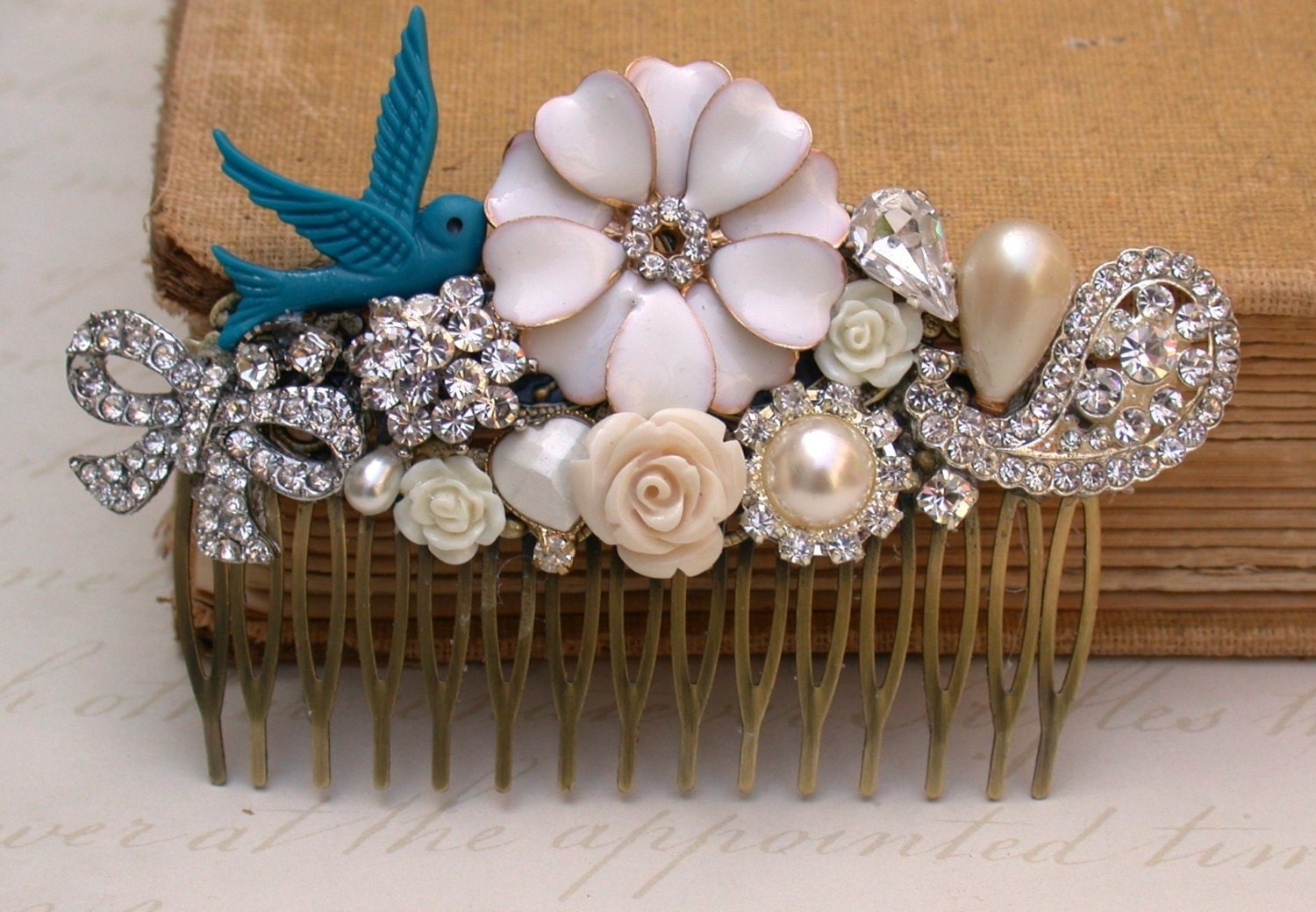 Blue Hair Comb Vintage Wedding Hair Comb Wedding Collage Hair Comb, Maid Of Honor, Bridesmaids Gifts Something Old Something Blue