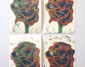 Original 4x6 Limited Edition Linocut Hand Pulled Block Print - Portland Rose Garden No. 2 - Printmaking, home decor, flower art