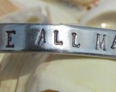 We're All Mad Here Hand Stamped Silver Toned Bracelet Inspired by Alice in Wonderland Stock Number 514E
