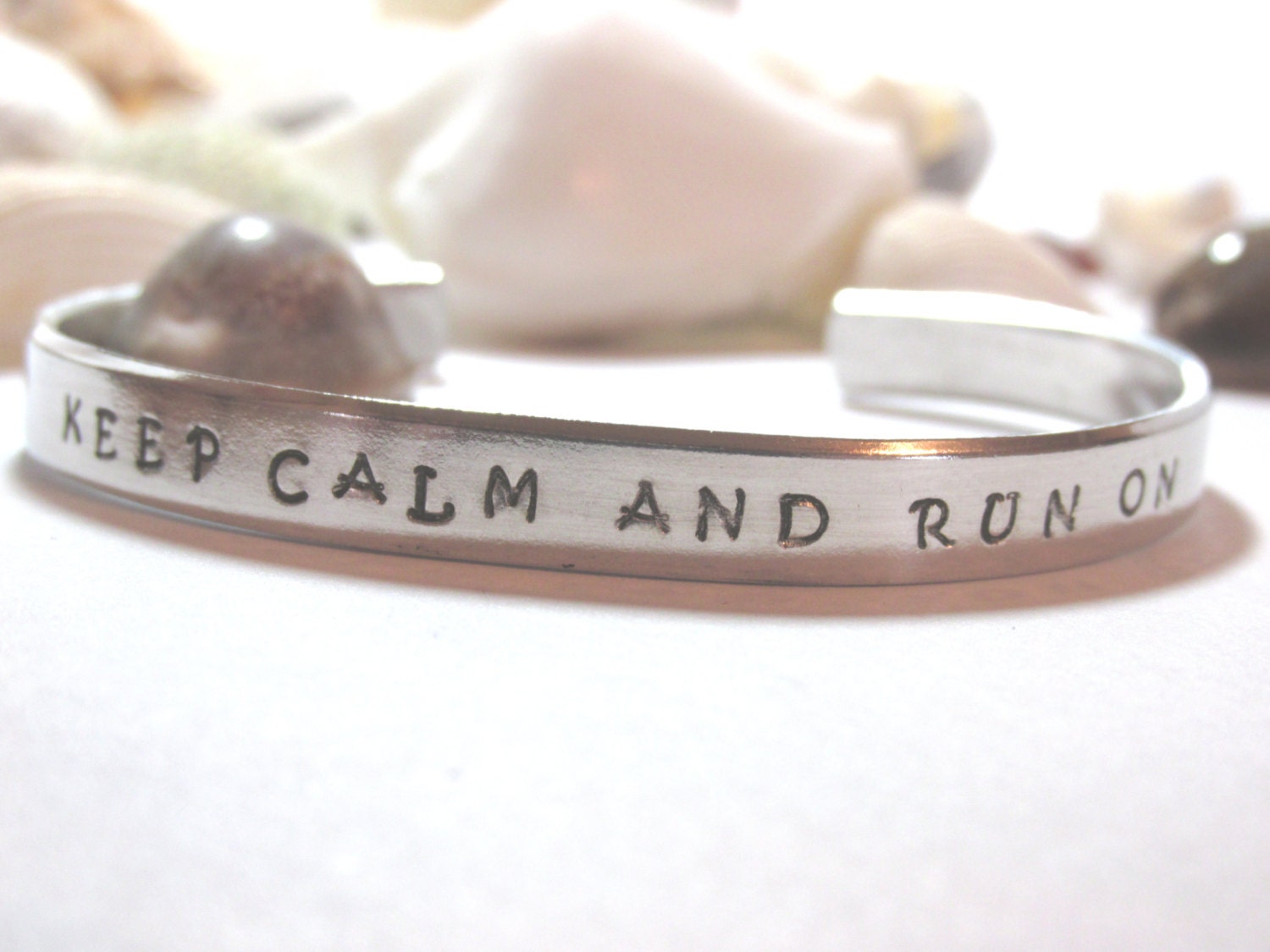Keep Calm And Run On Hand Stamped Bracelet Stock Number K515B