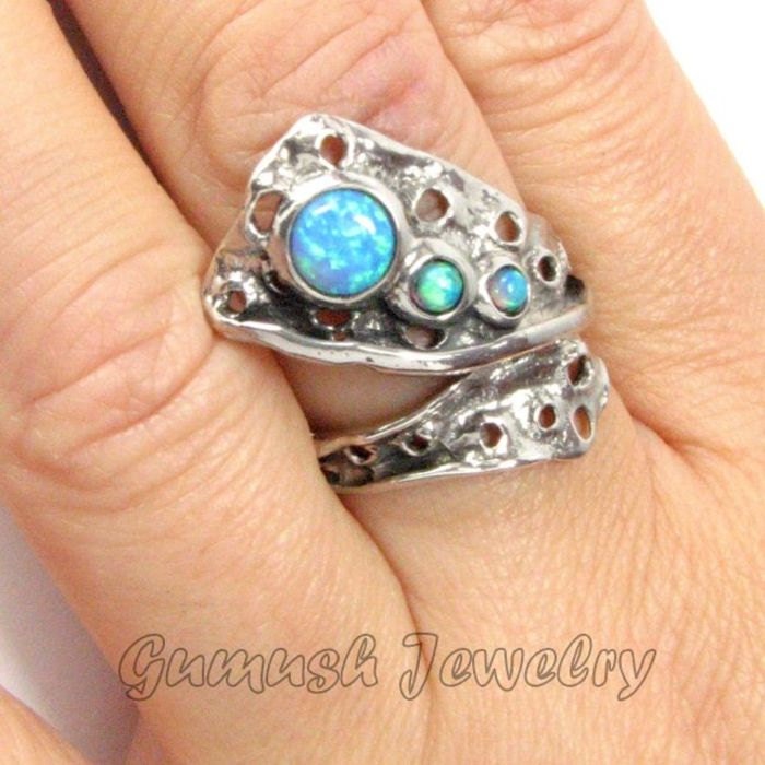 Blue Opal Ring, 925 Sterling Silver Ring, Art Gumush Jewellery Ring, Custom Size Ring