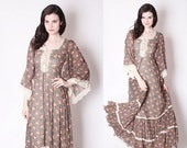 Wildflower Gunne Sax 70s Long Floral Crochet Lace Medieval Renaissance Boho Hippie Dress / Gunne Sax Dresses / Long Floral Gunne Sax / 2148