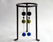 Long Felted Earrings - Dangle Earrings - Blue, Green, Black Earrings - Office Fashion - Spring Jewelry