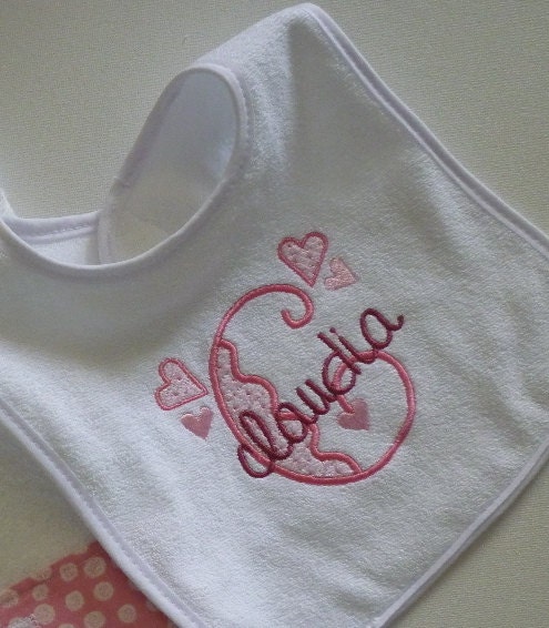Handmade personalized baby bib Hearts Design