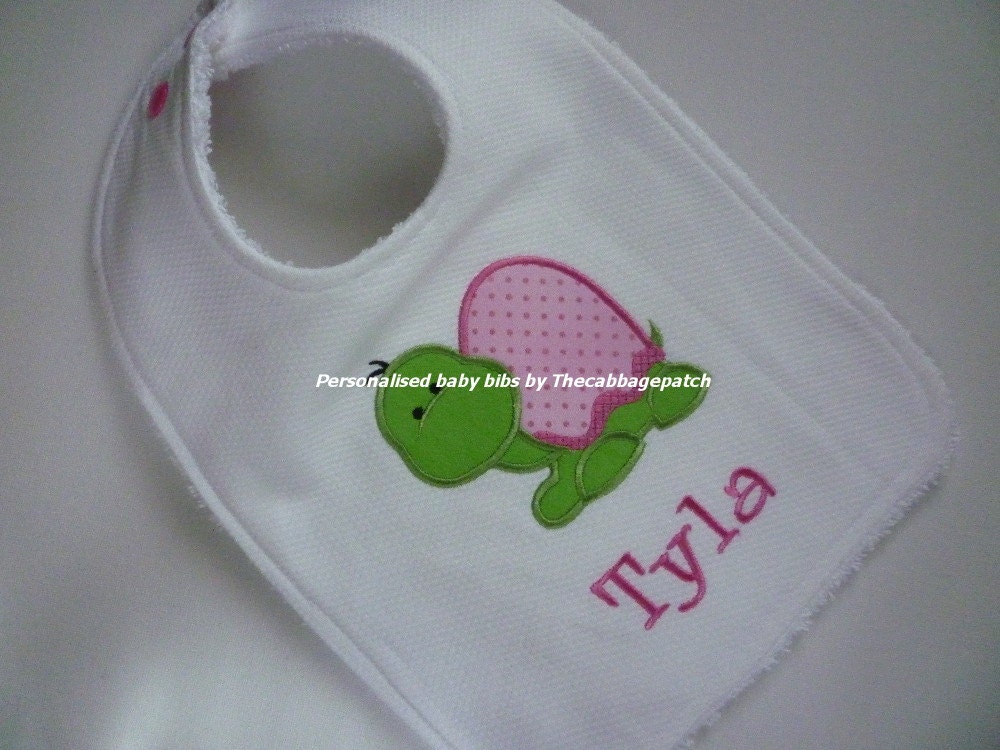 Handmade Personalized baby bib Turtle with your choice of first name