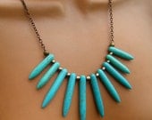Turquoise Spike Long Layering Bib Necklace. Tribal Ethnic Style.