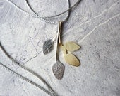 PENDANT sterling silver and gold plated brass contemporary jewelry nature leaves silhouette - Flora Collection