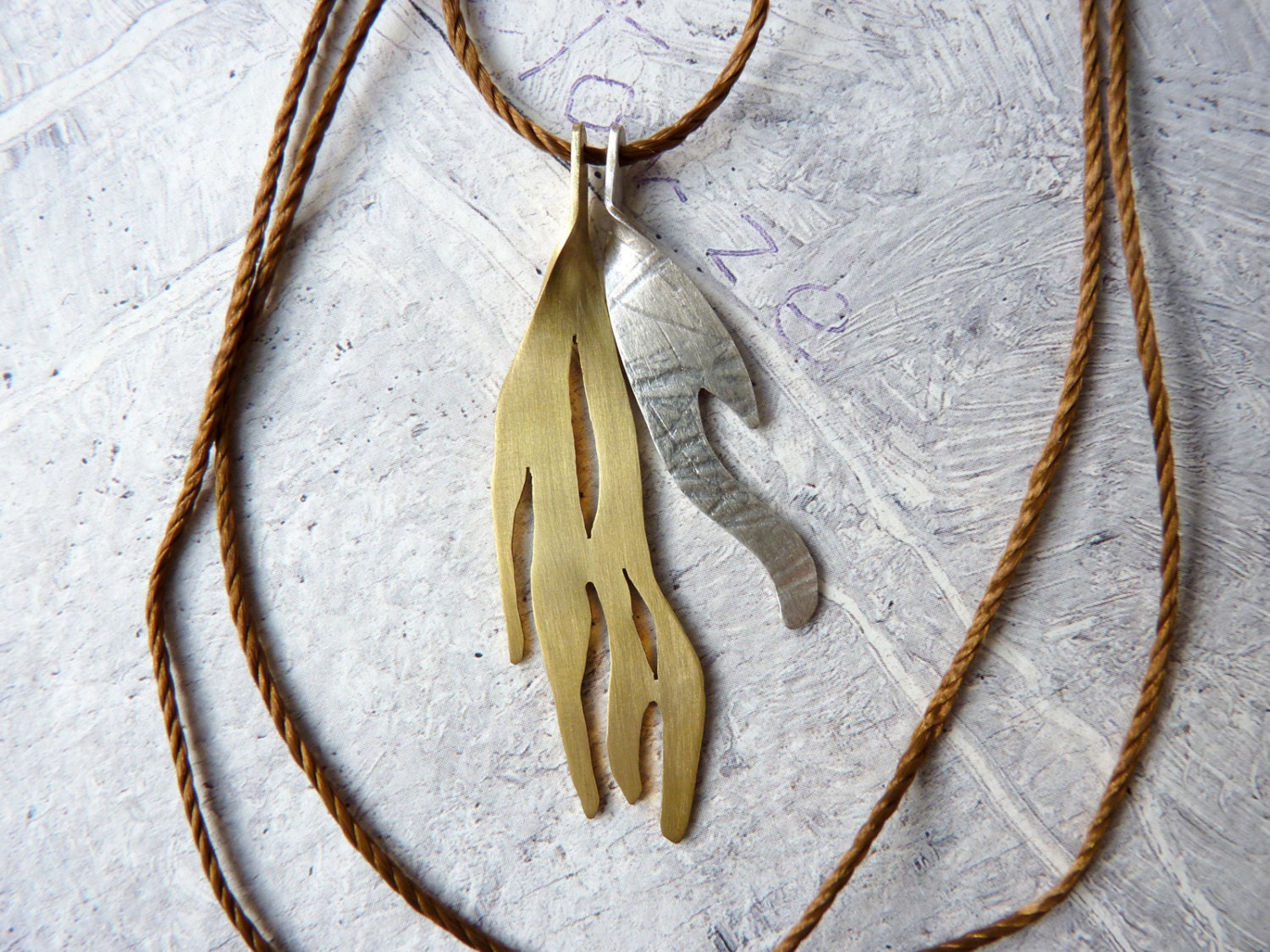 PENDANT sterling silver and gold plated brass contemporary jewelry nature - Flora Collection