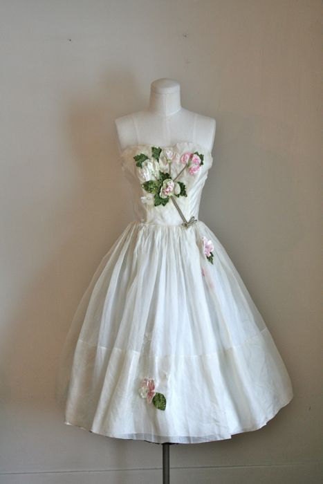 vintage 50s wedding dress - VELVET ROSE ivory prom dress / XXS