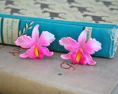 vintage 50s clip on earrings - ORCHID celluloid earrings