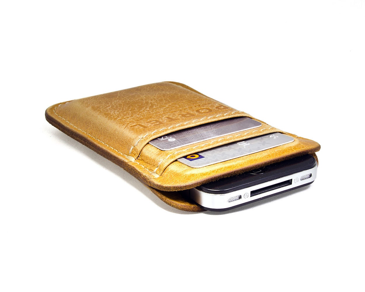 RETROMODERN aged leather iPhone 4 pocket - - YELLOW