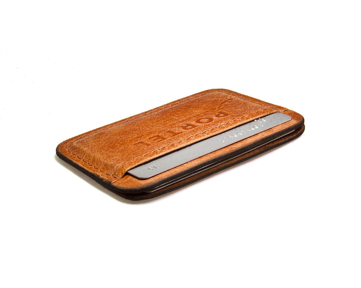 RETROMODERN aged leather Credit Card wallet - - ORANGE