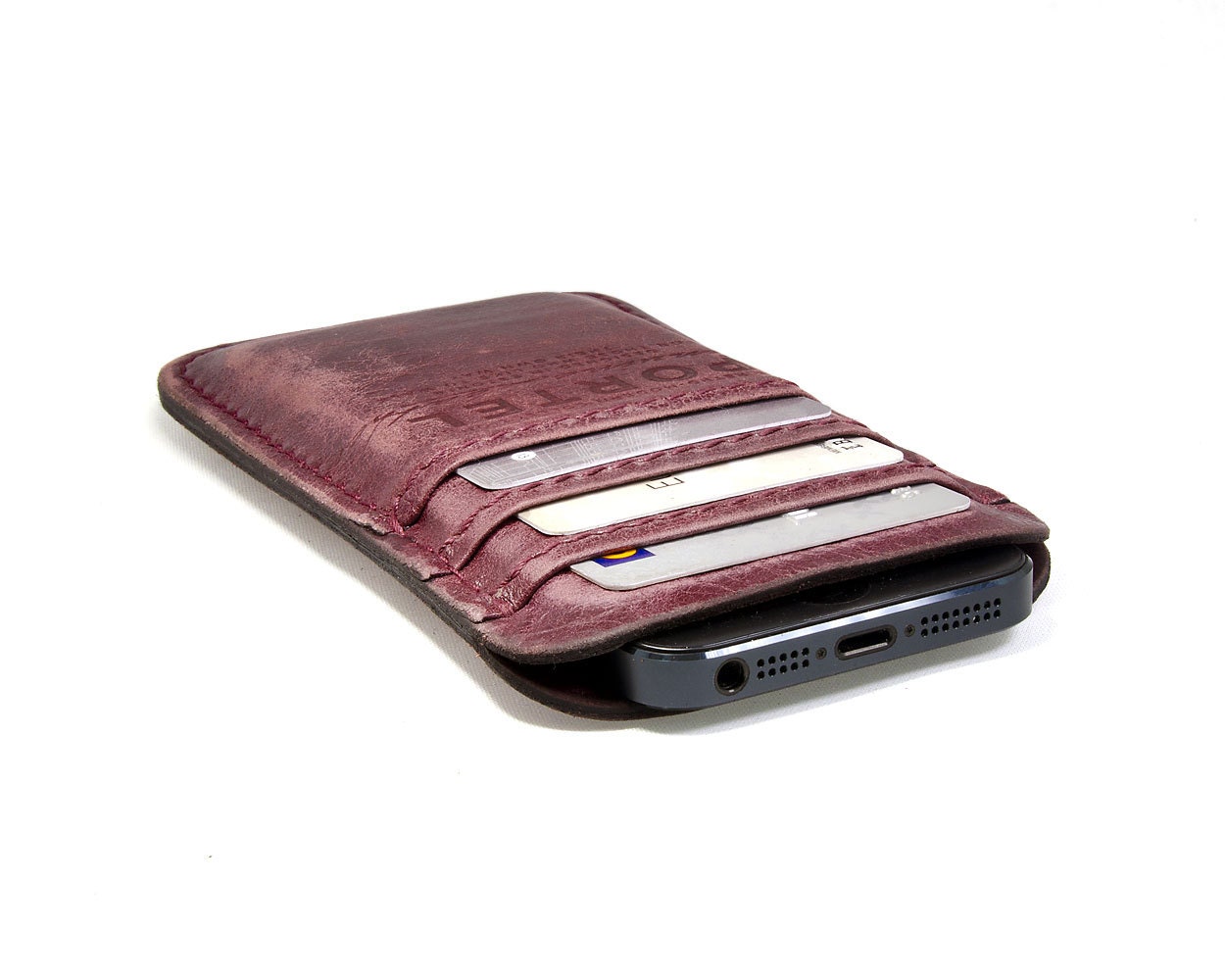 RETROMODERN aged leather iPhone 5 pocket - - BURGUNDY