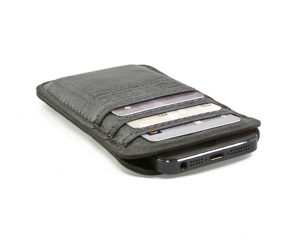 RETROMODERN aged leather iPhone 5 pocket - - BLACK MARINE