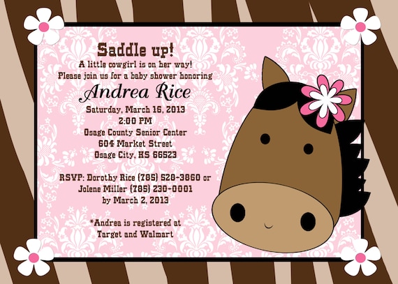 Cowgirl Baby Shower Invitations, Country Western Horse Baby Shower Invitation, Printable or Printed Il_570xn