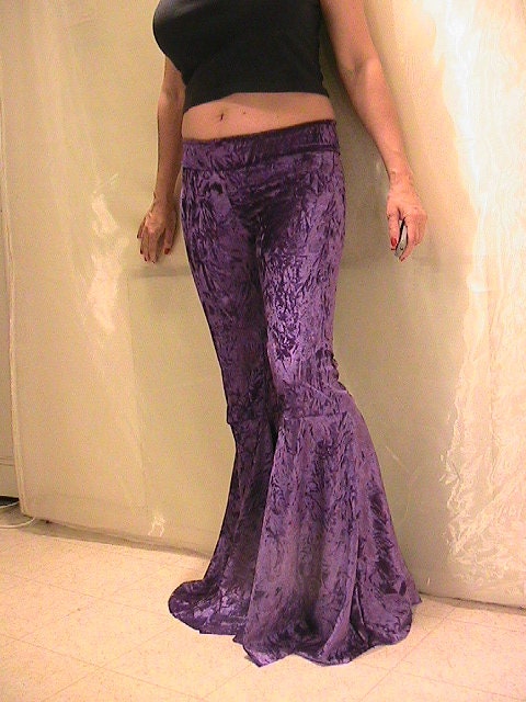 ATS, Tribal, Festival and Flamenco Flare Pants in Royal Purple Crushed Velvet