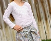 Girls Grey Ivory Blue and Yellow Shirred Skirt with Sash (sizes 6M to 8)