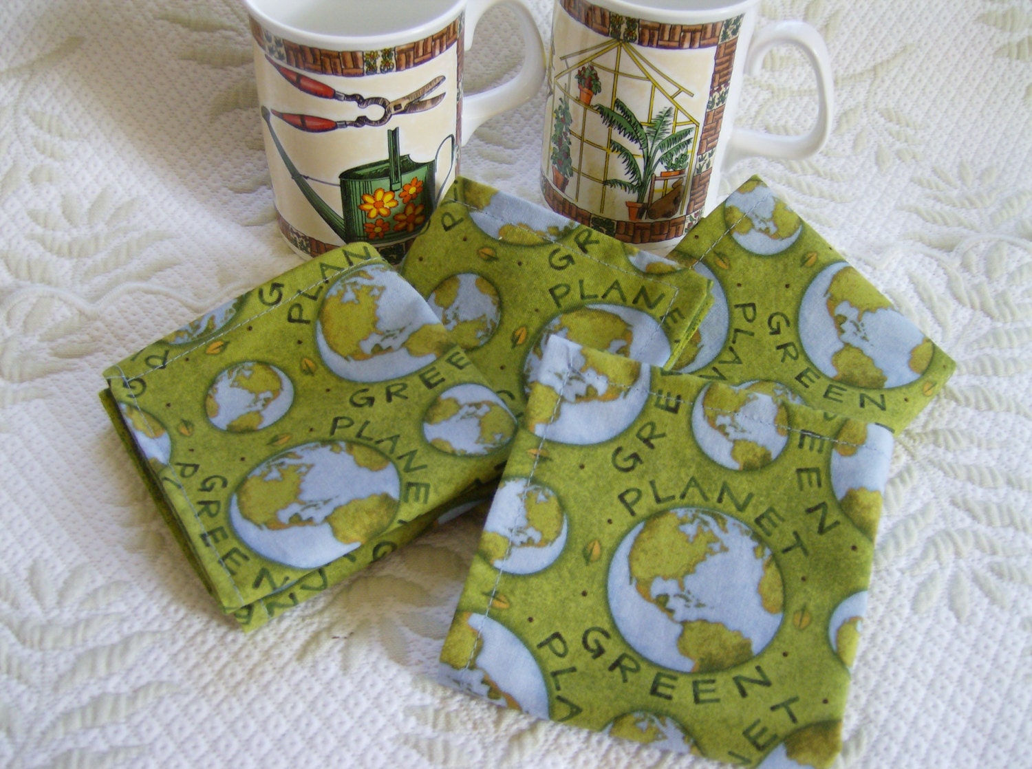 Reusable Cloth Napkins, Set of 4, Planet Green, Reversible, 100% cotton, 8 x 8