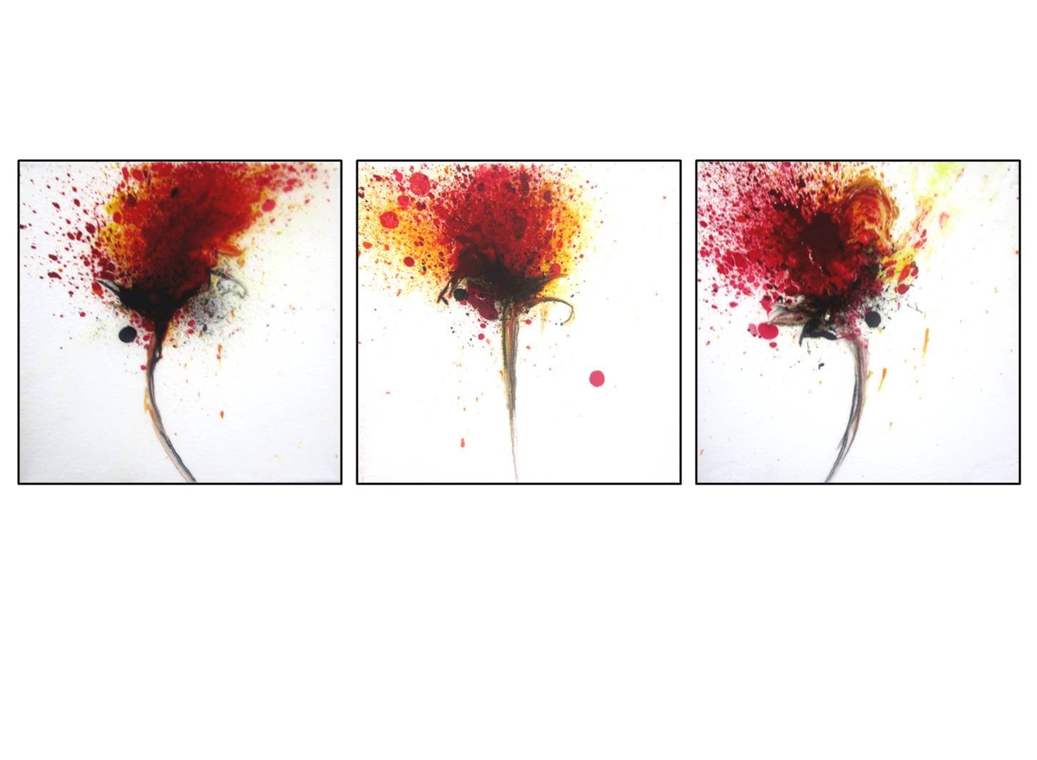Small Original Modern Abstract Flower Three Piece Painting.6x6".  Title "Flowers Series1" by R Schoeffel