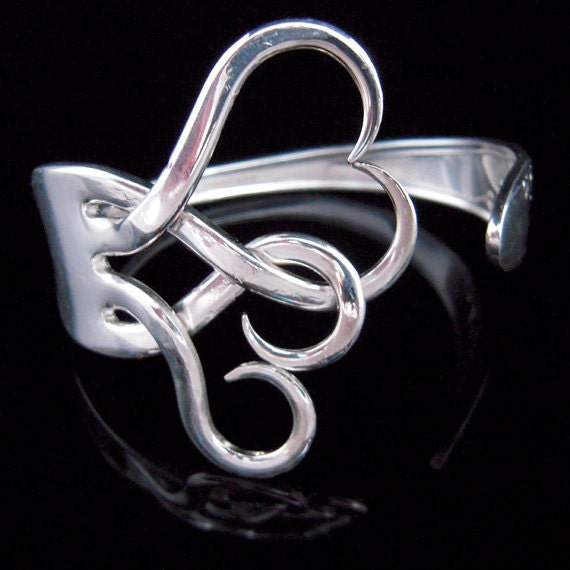 Vintage Silverware Fork Bracelet in Original Intertwining Hearts Design