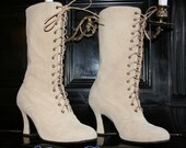 Victorian Boots Lace up shoes Suede Beige leather ORDER your Customised size for wider feet and strong calf