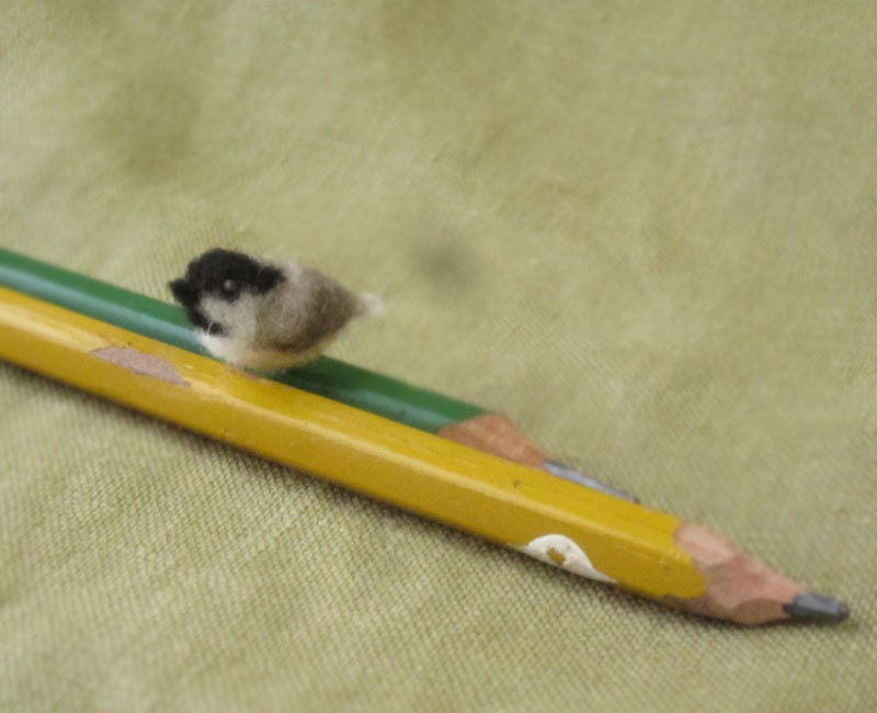 Miniature chickadee needle felted dollhouse bird 1:12 scale teeny tiny