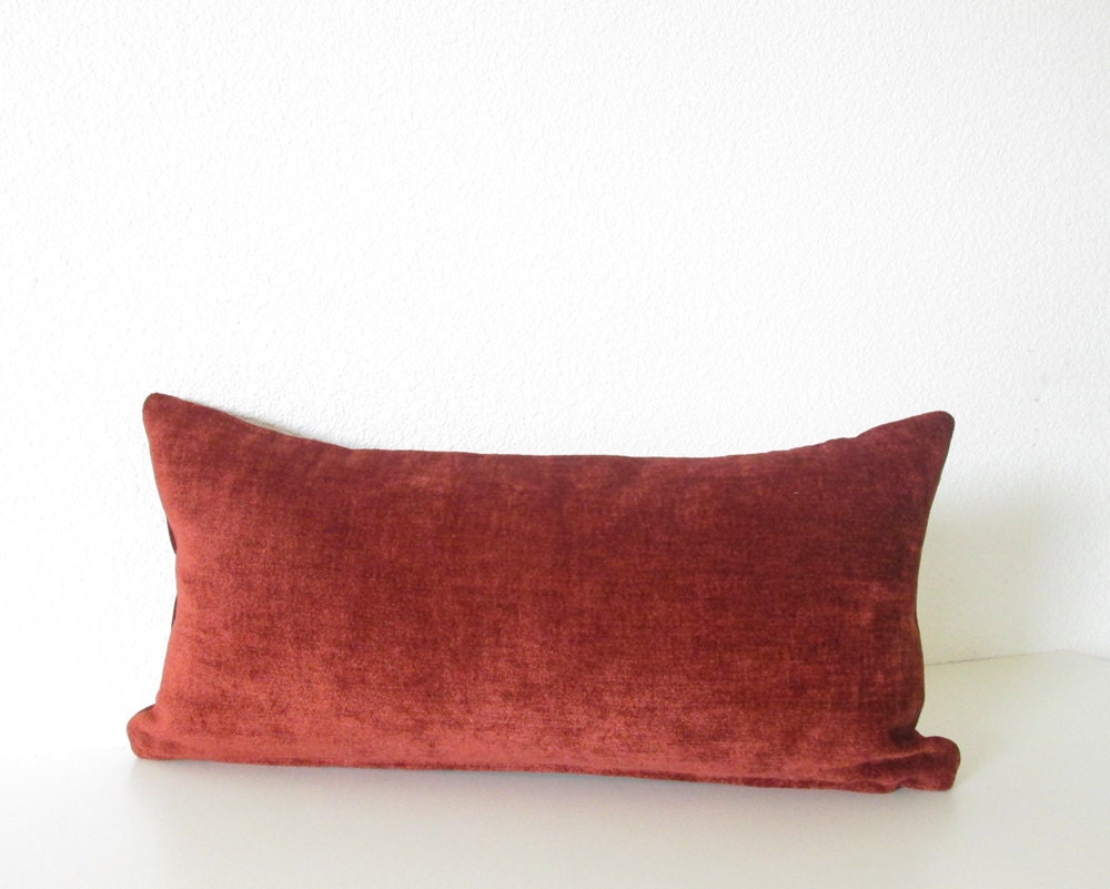 Decorative pillow cover - Mini lumbar pillow - 8x16 - Chenille - Burnt Red - Solid - Lumbar Pillow - Burnt Red Lumbar