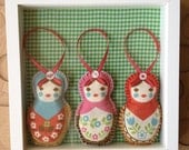 Set of 3 Matryoshka dolls set in a box frame