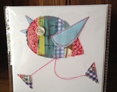 Funky patchwork bird card